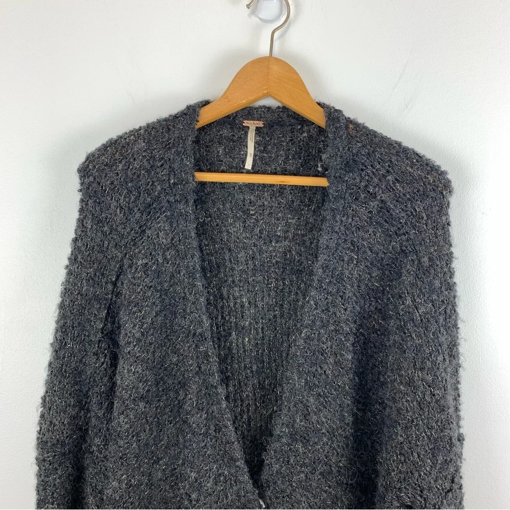 Free People Boucle Cardi Sweater in Black Size Medium Alpaca Blend